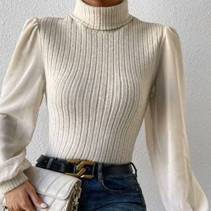 Sheer sleeve turtleneck lantern top size 4 woemns